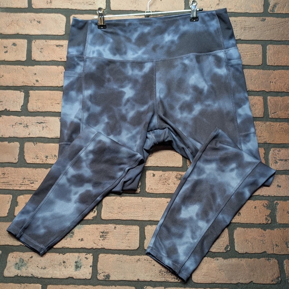 Danskin Women's XL Blue Tie Dye Leggings with Side Phone Pocket Yoga Stretch